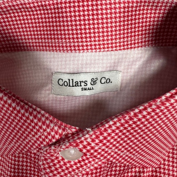 NWOT Collars & Co Mens Dress Collar Polo Short Sleeve Shirt S Red Houndstooth - Picture 4 of 8